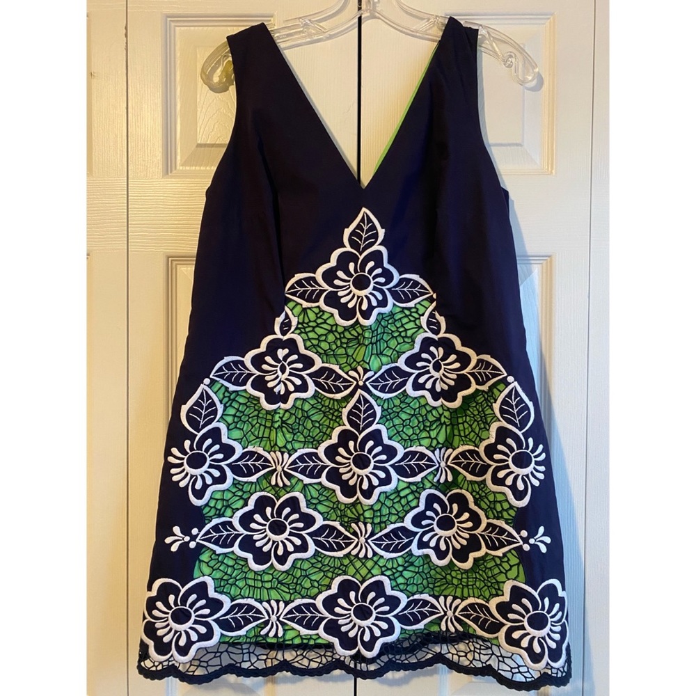 Lilly Pulitzer Silvie True Navy Jungle Flower Embroidered Mini Dress Size 12